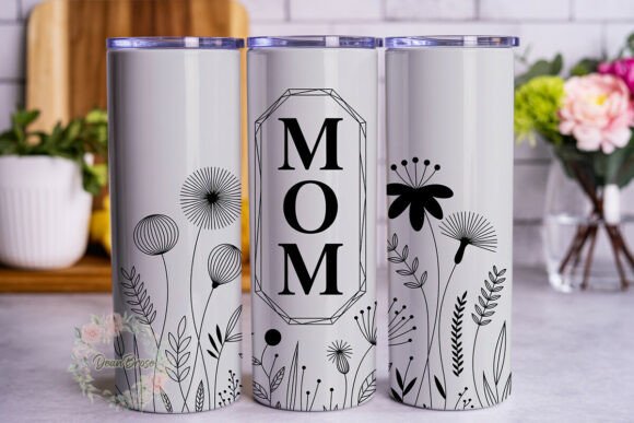 Black White Floral MOM Tumbler Wrap Graphics for Crafters