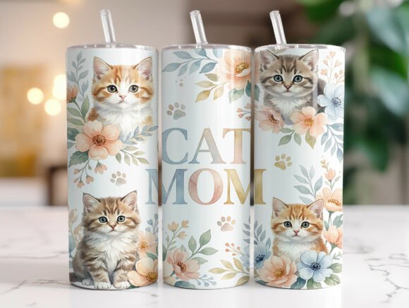 Cat Mom 20oz Skinny Tumbler Sublimation Graphic Review for Digital Sellers