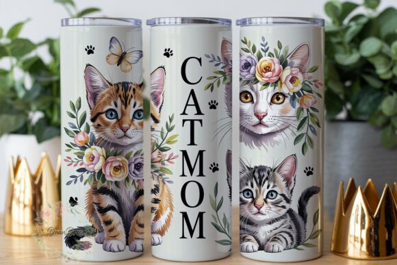 Cat Mom Floral Watercolor 20oz Tumbler