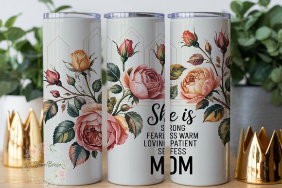 Elegant Watercolor Rose Mom Tumbler Wrap Graphics