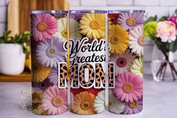 Floral MOM Leopard Print Skinny Tumbler – A Vibrant Graphic Design Asset for Branding