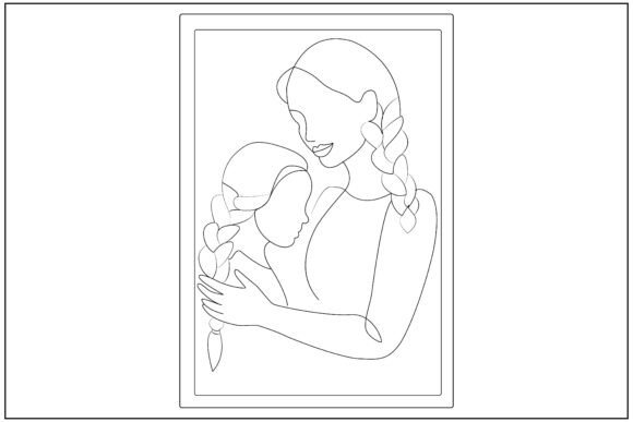 Mom Braiding Daughter Hair Line Art Graphics and Illustrations