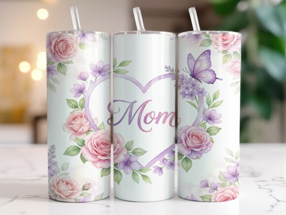 Mothers Day Heart Floral Mom Tumbler PNG – A Versatile Graphic Design Asset for Branding