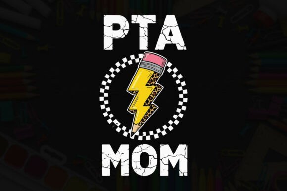Retro Lightning Pencil PTA Mom Design: A Bold Graphic for Educator Branding